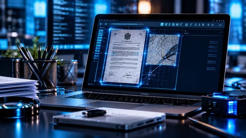 Análise de documento digital em notebook com software forense